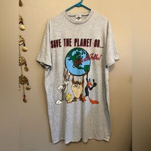 Looney Tunes Vintage 1991 Save the Planet Night Sleeping Graphic Tshirt One Size